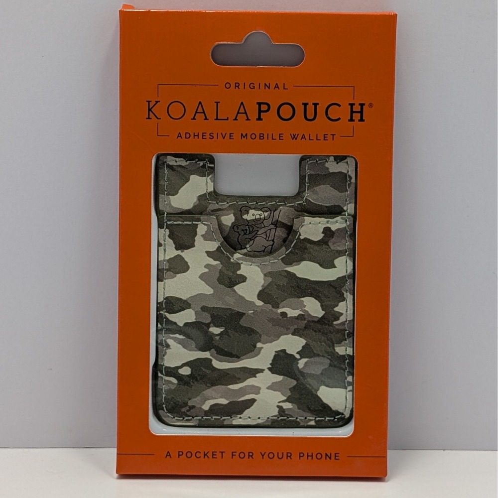 Koala Pouch Green White Camo Adhesive Mobile Wallet Faux Leather Card Holder